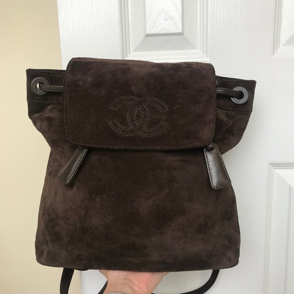 Authentic vintage CHANEL Suede Backpack- Chocolate